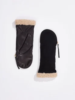 Store NIC+ZOE Amato Shearling Cuff Suede Zipper Mitten Black