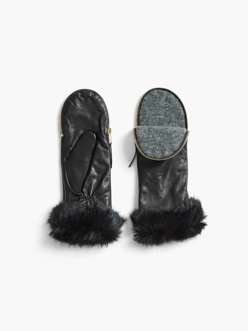 Store NIC+ZOE Amato Zipper Mitten W/ Faux Fur Mouton Cuff Black