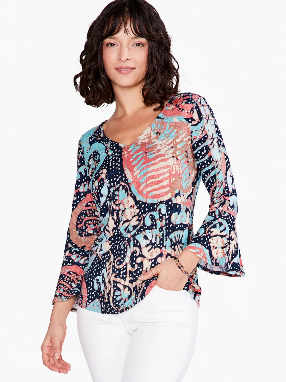 Best Sale NIC+ZOE Batik Stamp Top Indigo Multi