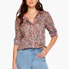Outlet NIC+ZOE Beach Glass Crinkle Shirt Orange Multi