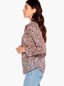 Outlet NIC+ZOE Beach Glass Crinkle Shirt Orange Multi