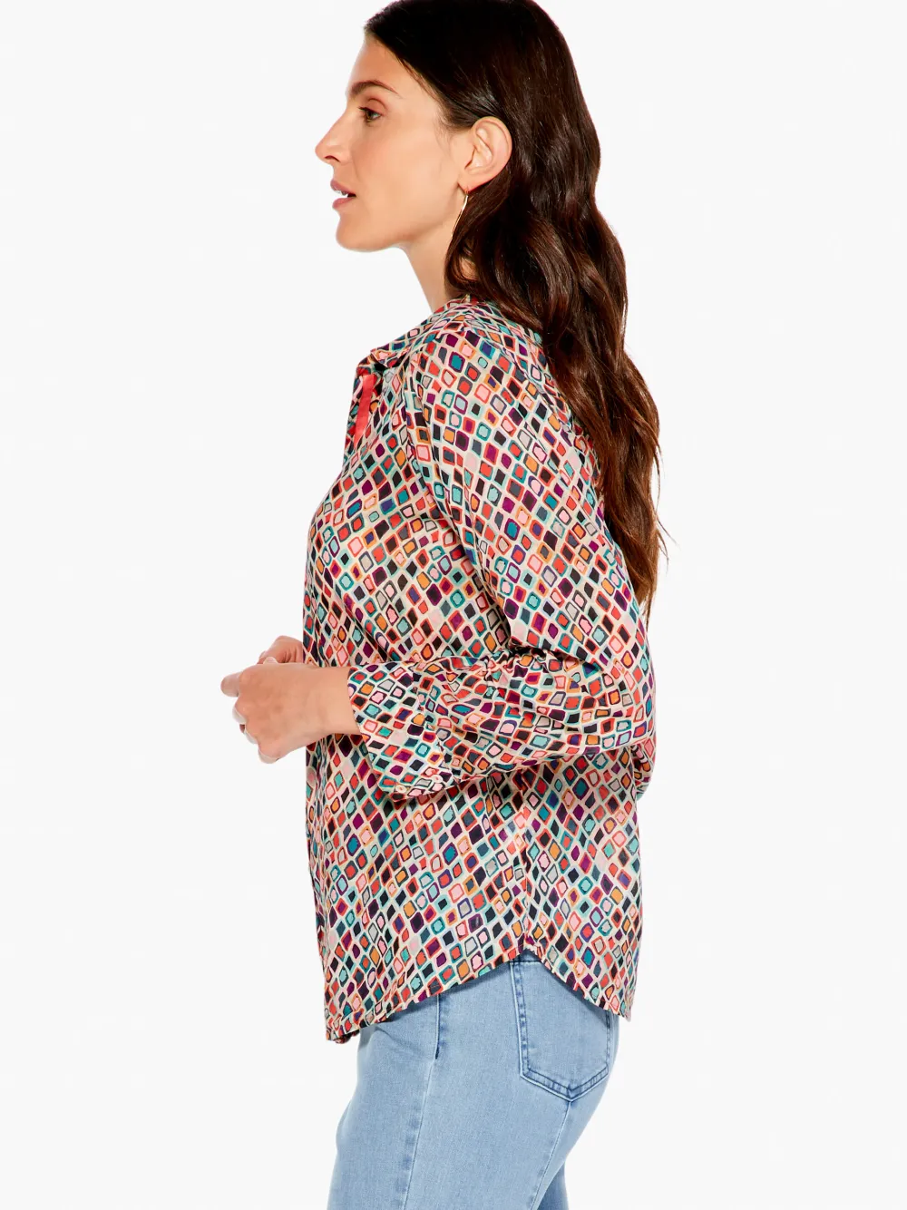 Outlet NIC+ZOE Beach Glass Crinkle Shirt Orange Multi