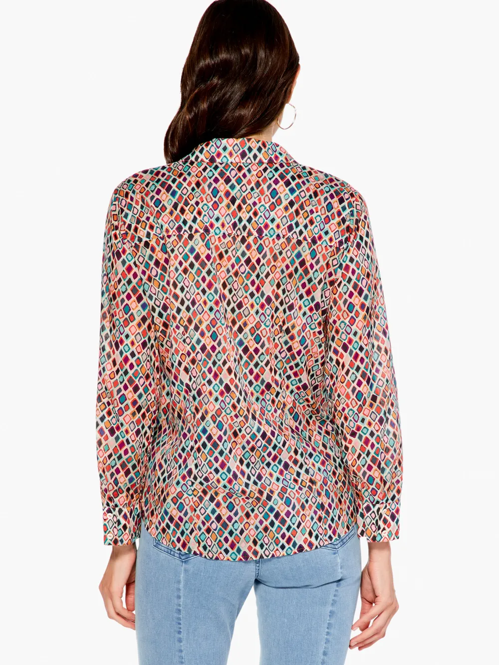 Outlet NIC+ZOE Beach Glass Crinkle Shirt Orange Multi