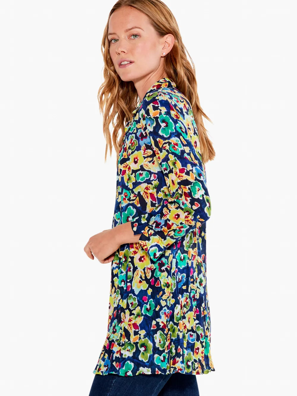 Flash Sale NIC+ZOE Bold Blossoms Crinkle Shirt Blue Multi