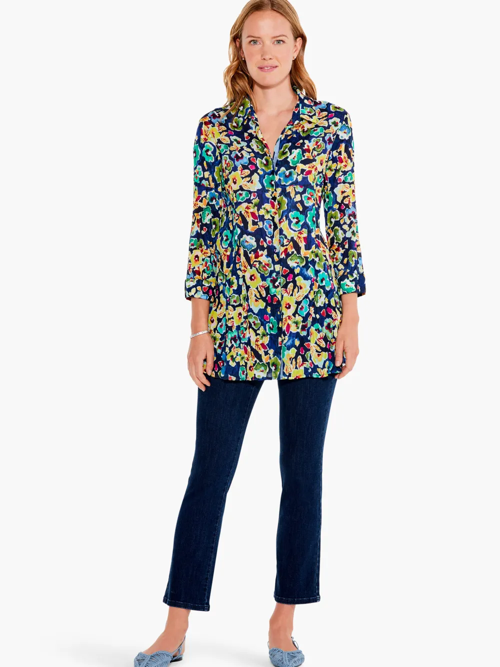 Flash Sale NIC+ZOE Bold Blossoms Crinkle Shirt Blue Multi