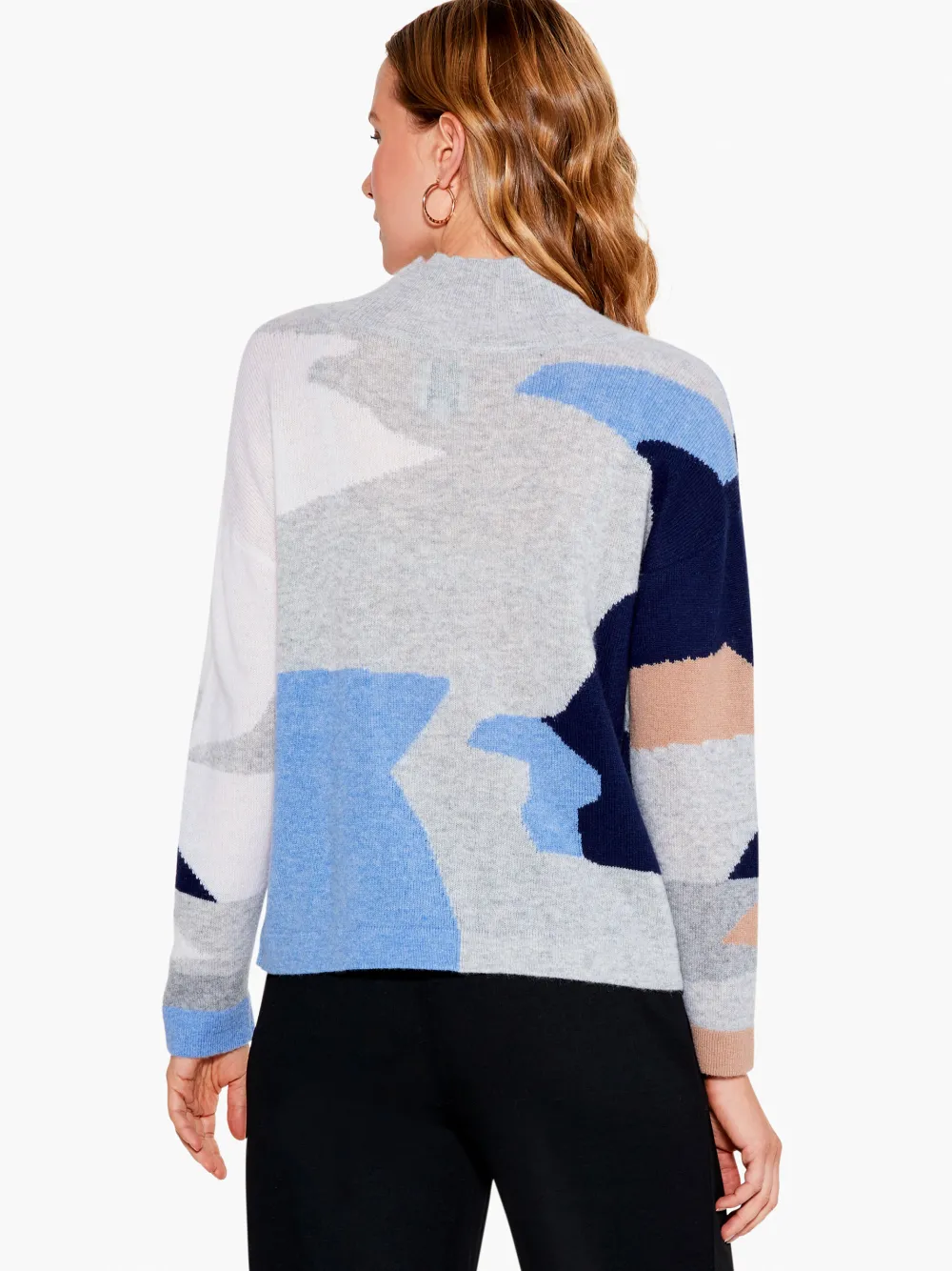Sale NIC+ZOE Cascading Blues Cashmere Sweater Blue Multi