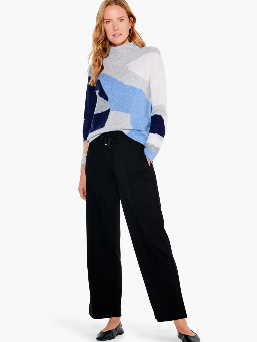 Sale NIC+ZOE Cascading Blues Cashmere Sweater Blue Multi