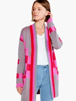 Store NIC+ZOE Checked Away Cardigan Pink Multi