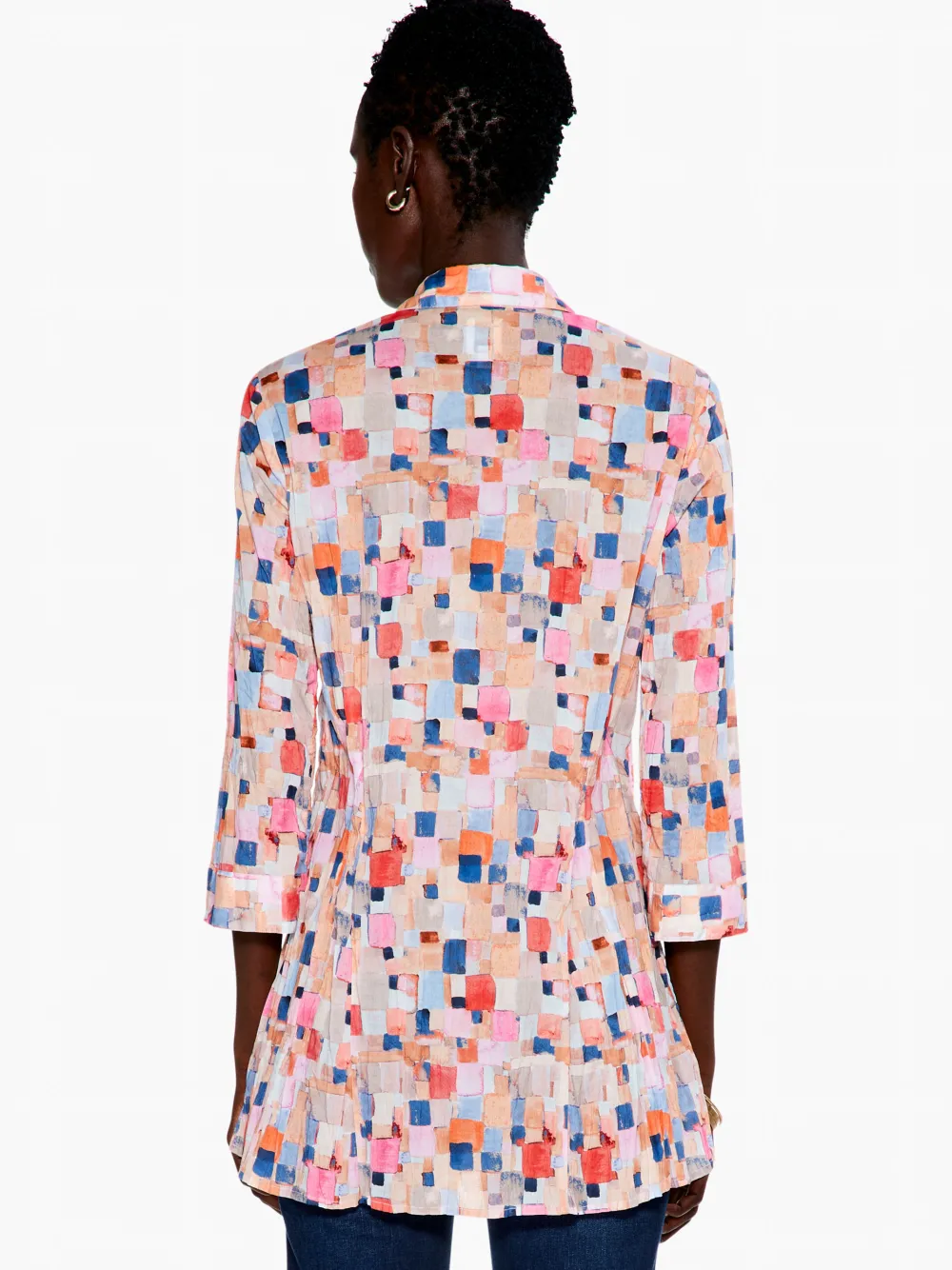 Clearance NIC+ZOE Checked Up Long Crinkle Shirt Pink Multi