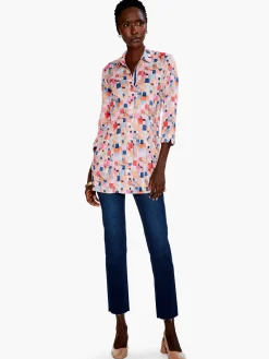 Clearance NIC+ZOE Checked Up Long Crinkle Shirt Pink Multi