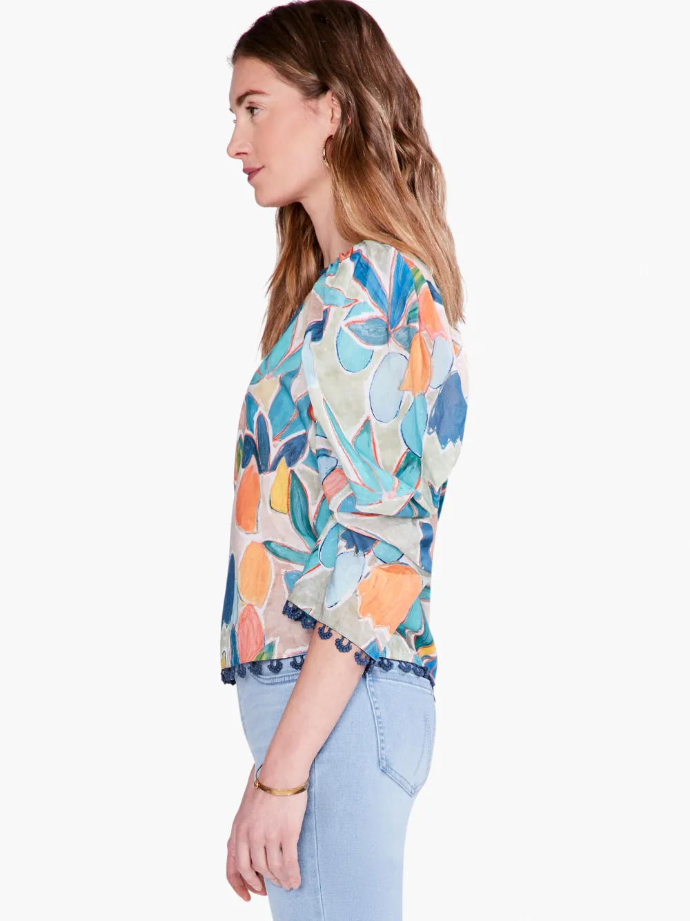 Flash Sale NIC+ZOE Citrus Grove Puff Sleeve Top Blue Multi