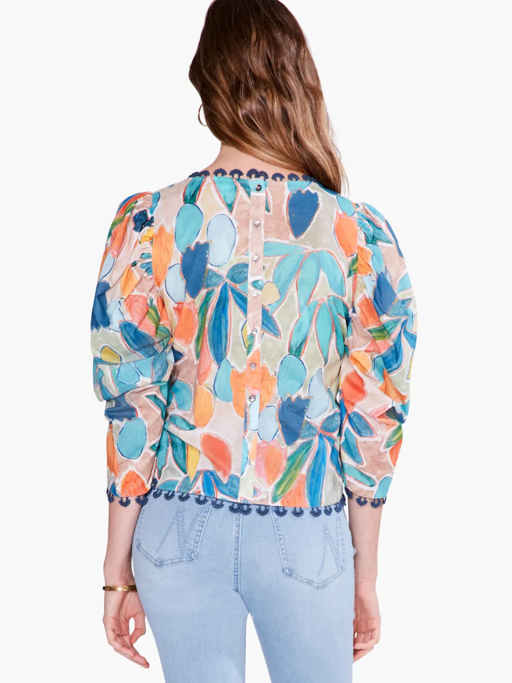 Flash Sale NIC+ZOE Citrus Grove Puff Sleeve Top Blue Multi