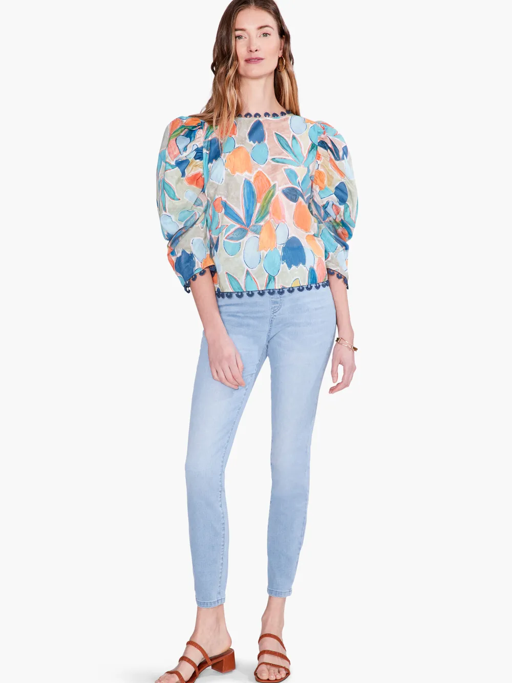 Flash Sale NIC+ZOE Citrus Grove Puff Sleeve Top Blue Multi