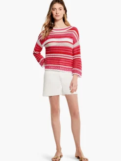 Fashion NIC+ZOE Colorful Crochet Sweater Red Multi