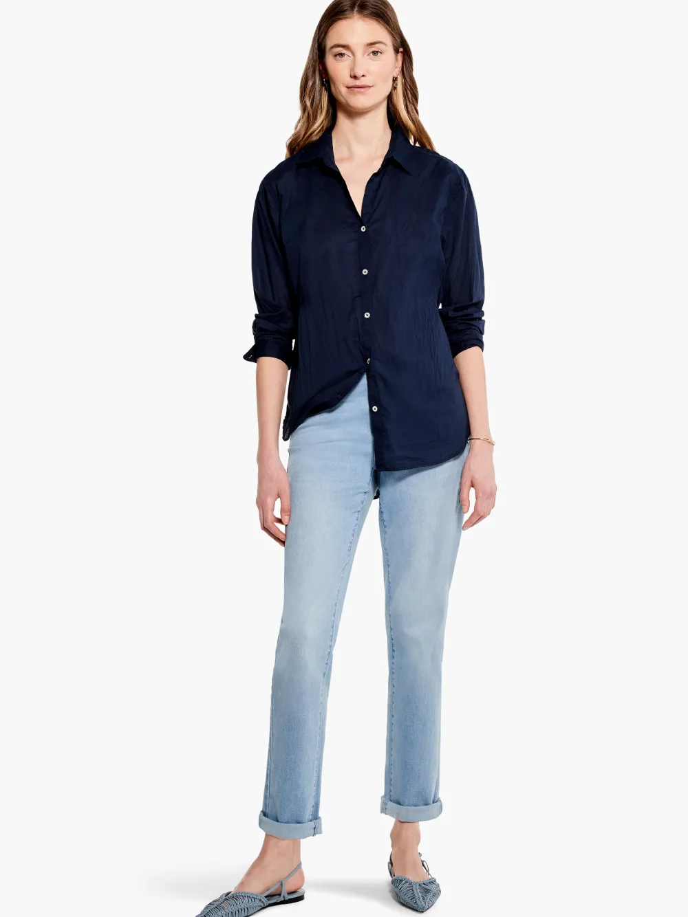Hot NIC+ZOE Cotton Boyfriend Shirt Dark Indigo