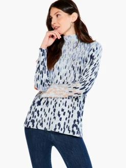 Outlet NIC+ZOE Cozy Up Spotted Turtleneck Blue Multi