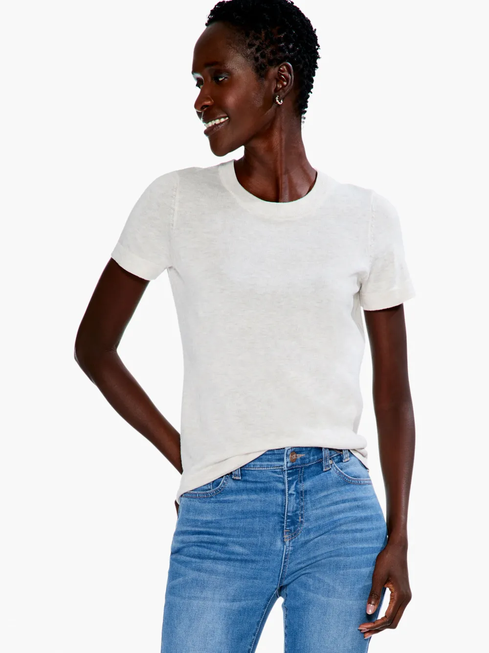 Discount NIC+ZOE Crew Neck Short Sleeve Sweater Tee Aqua
