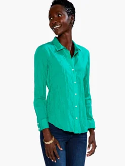 Cheap NIC+ZOE Crinkle Shirt Bright Jade