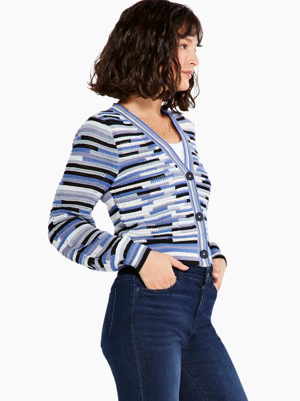 Best NIC+ZOE Crochet Blues Cardigan Blue Multi