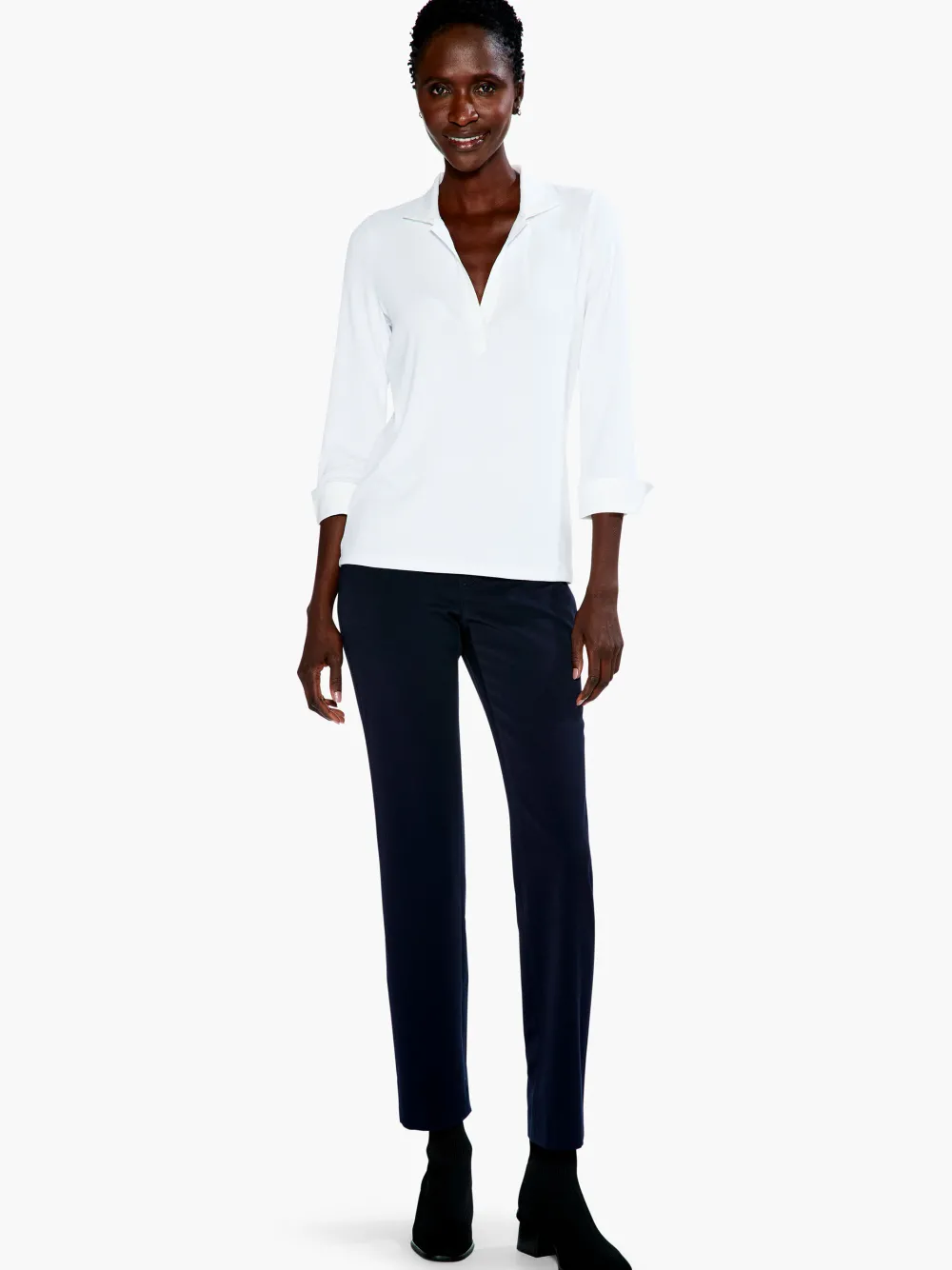 Cheap NIC+ZOE Drapey Rib Collared Top Paper White