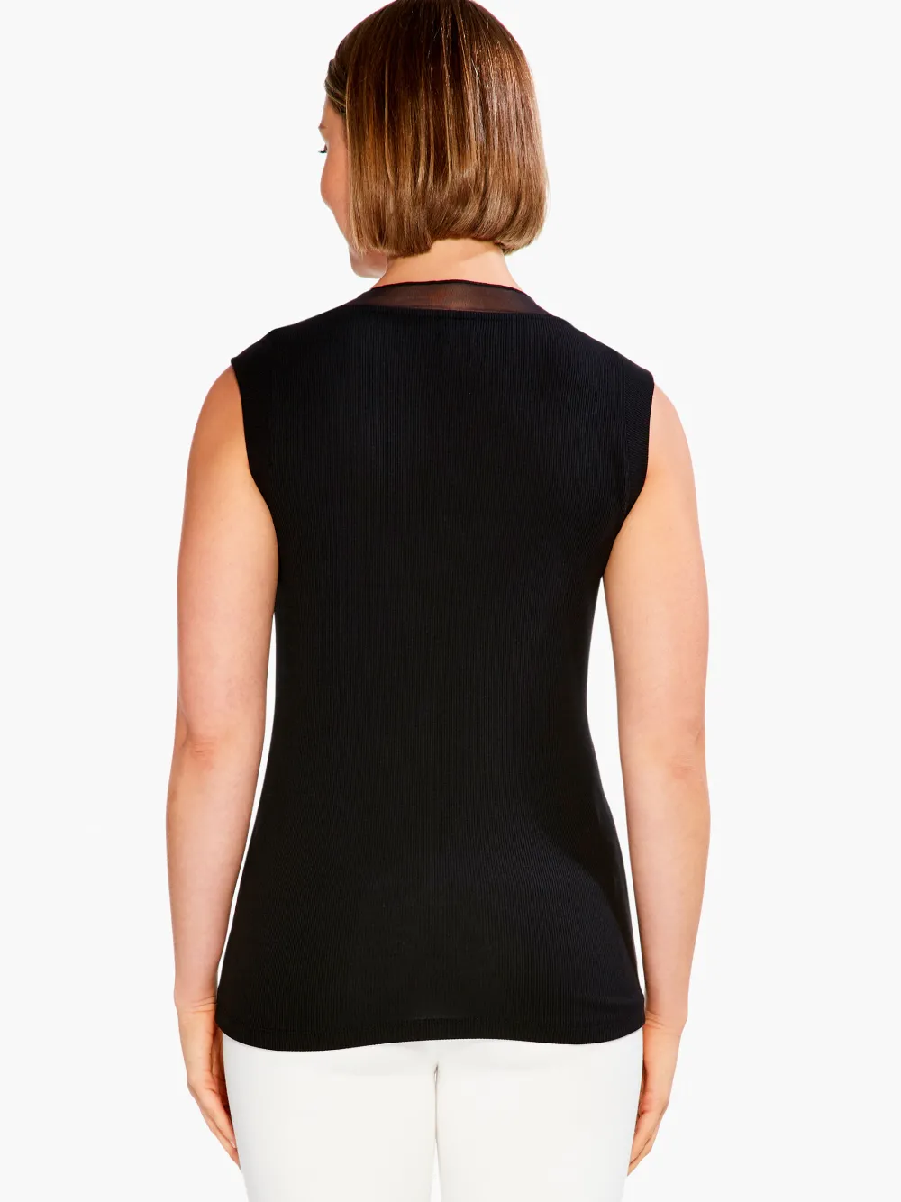 Store NIC+ZOE Drapey Rib Mesh Trim Tank Black Onyx