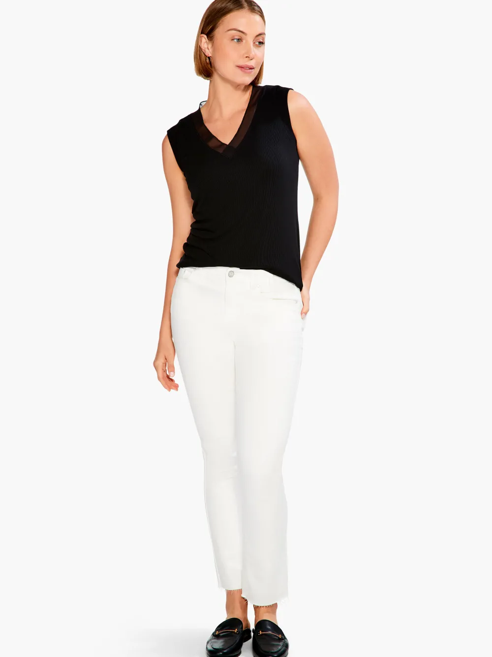 Store NIC+ZOE Drapey Rib Mesh Trim Tank Black Onyx