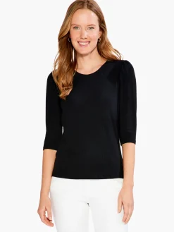 Cheap NIC+ZOE Drapey Rib Puff Sleeve Tee Black Onyx