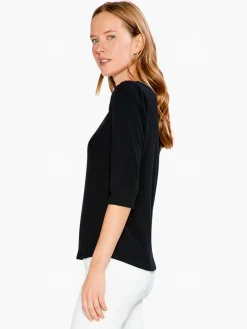 Cheap NIC+ZOE Drapey Rib Puff Sleeve Tee Black Onyx