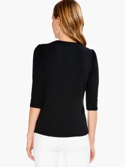 Outlet NIC+ZOE Drapey Rib Puff Sleeve Tee Black Onyx