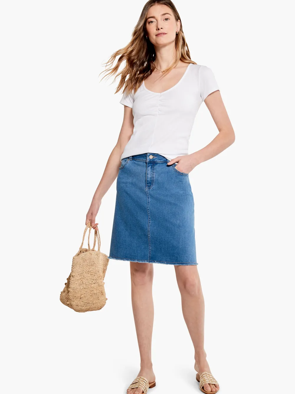 Cheap NIC+ZOE Drapey Rib Scrunch Tee Paper White
