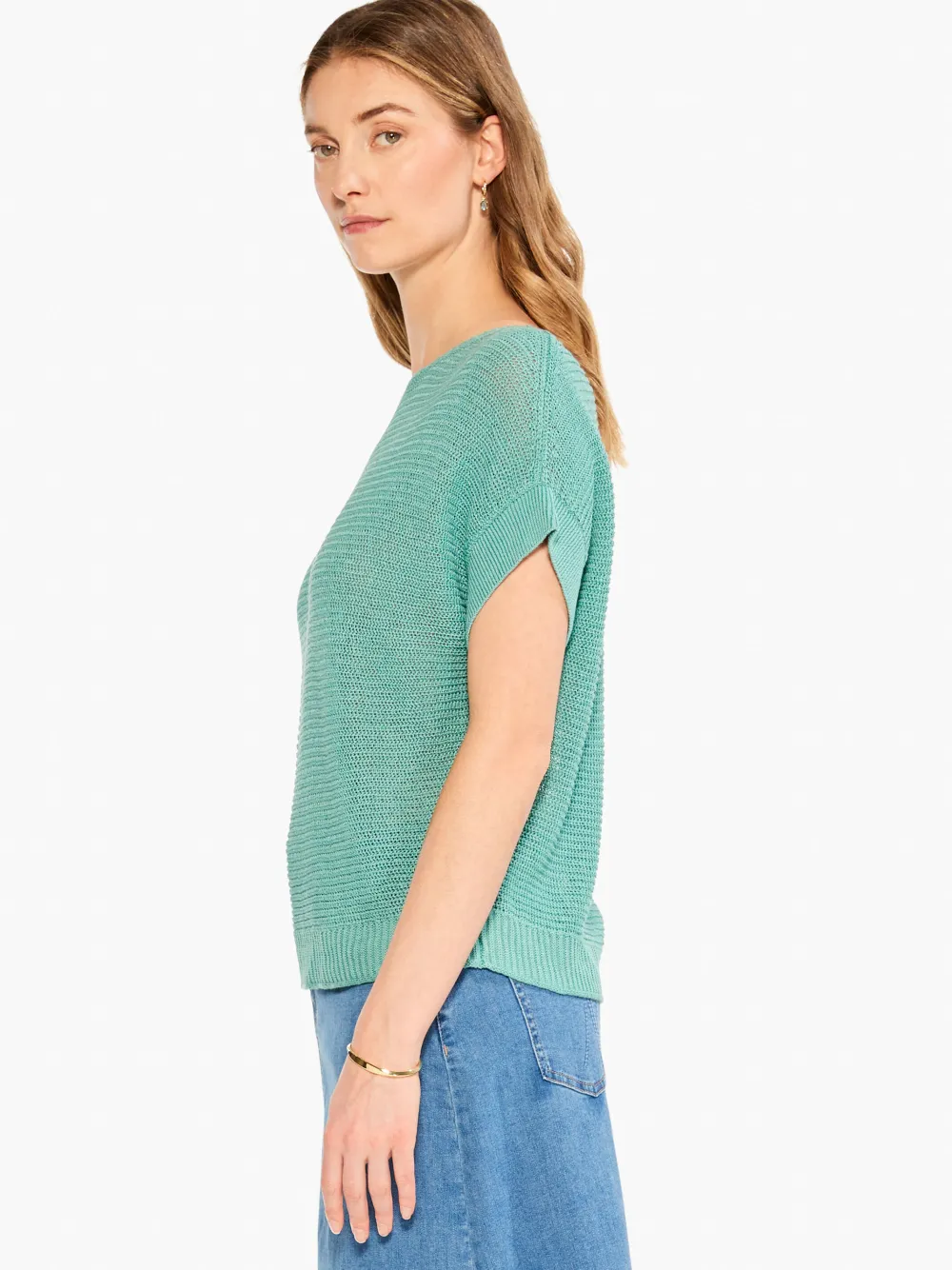 Fashion NIC+ZOE Easy Sleeve Summer Sweater Hazy Aqua