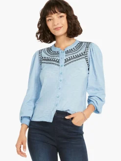 Flash Sale NIC+ZOE Embroidered Pop Shirt Blue Multi