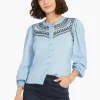 Outlet NIC+ZOE Embroidered Pop Shirt Blue Multi