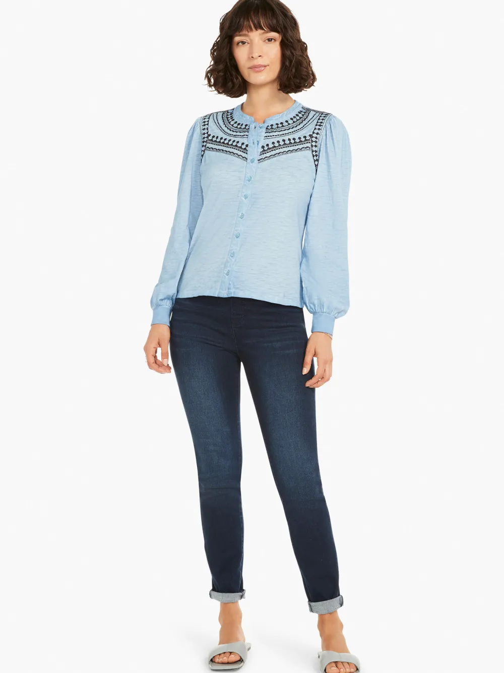 Flash Sale NIC+ZOE Embroidered Pop Shirt Blue Multi