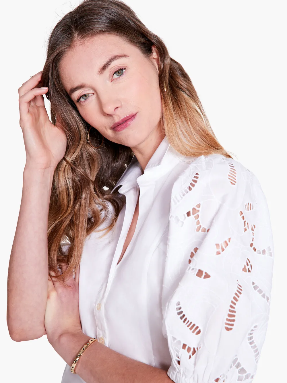 Hot NIC+ZOE Eyelet Sleeves Shirt Paper White