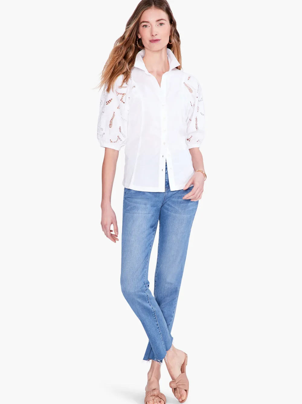 Hot NIC+ZOE Eyelet Sleeves Shirt Paper White