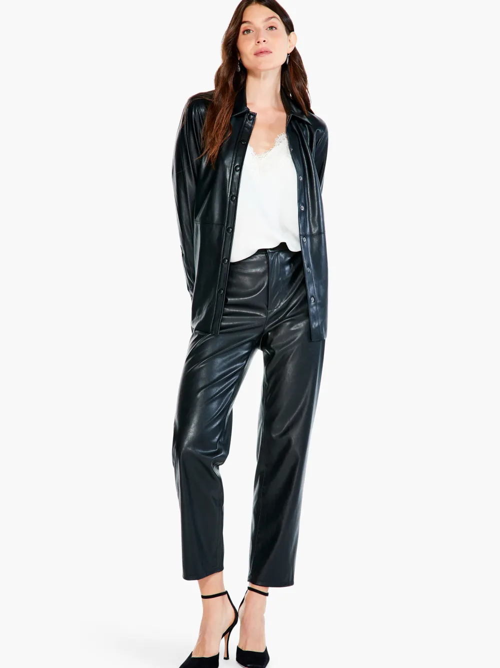 Flash Sale NIC+ZOE Faux Leather Straight-Leg Trouser Black Onyx