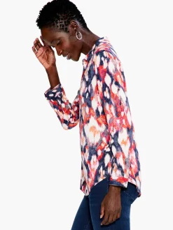 New NIC+ZOE Floral Ikat Live In Shirt Blue Multi