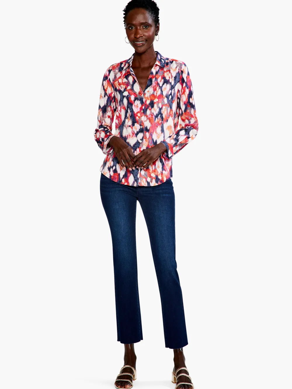 New NIC+ZOE Floral Ikat Live In Shirt Blue Multi
