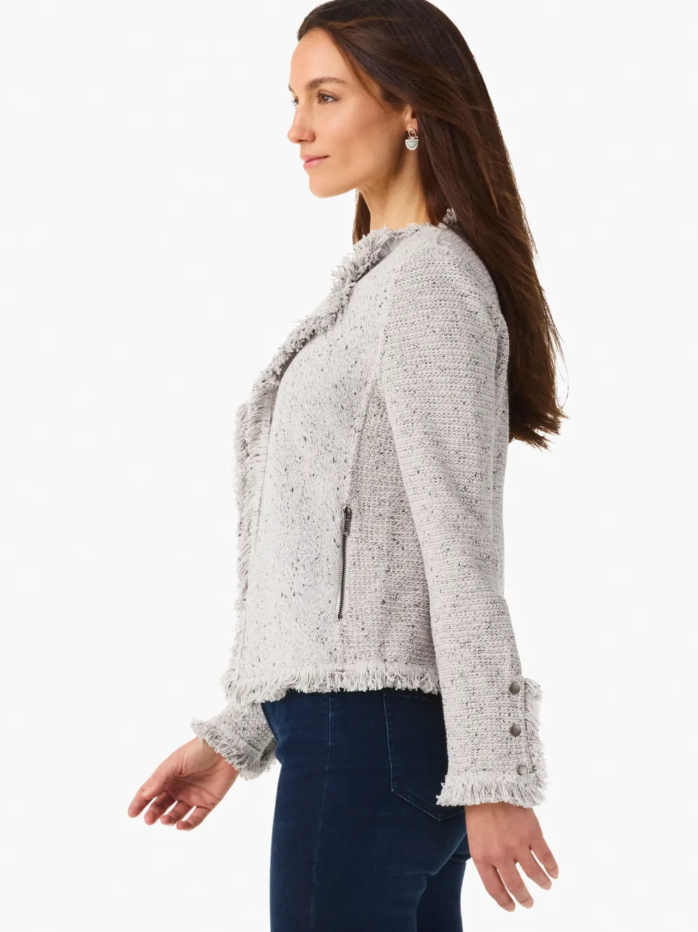 New NIC+ZOE Fringe Mix Knit Jacket Black Onyx
