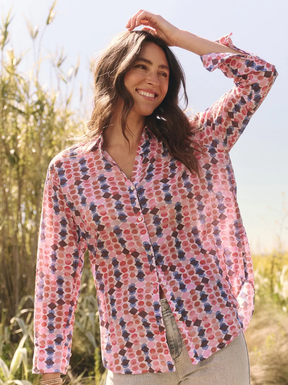 Best Sale NIC+ZOE Geo Dots Boyfriend Shirt Pink Multi