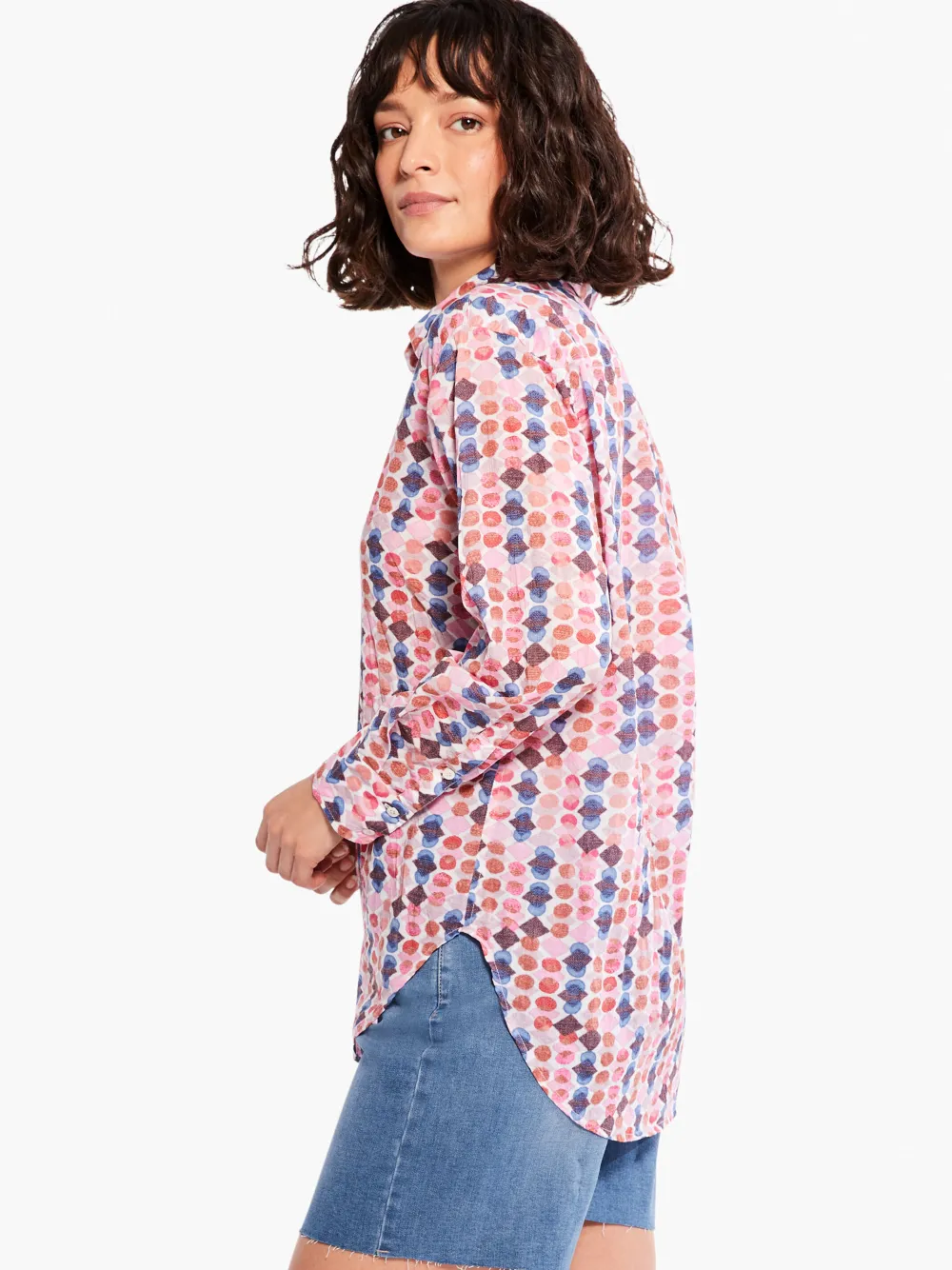 Best Sale NIC+ZOE Geo Dots Boyfriend Shirt Pink Multi