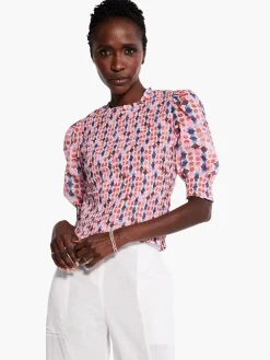 Hot NIC+ZOE Geo Dots Smocked Top Pink Multi