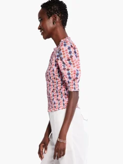 Hot NIC+ZOE Geo Dots Smocked Top Pink Multi