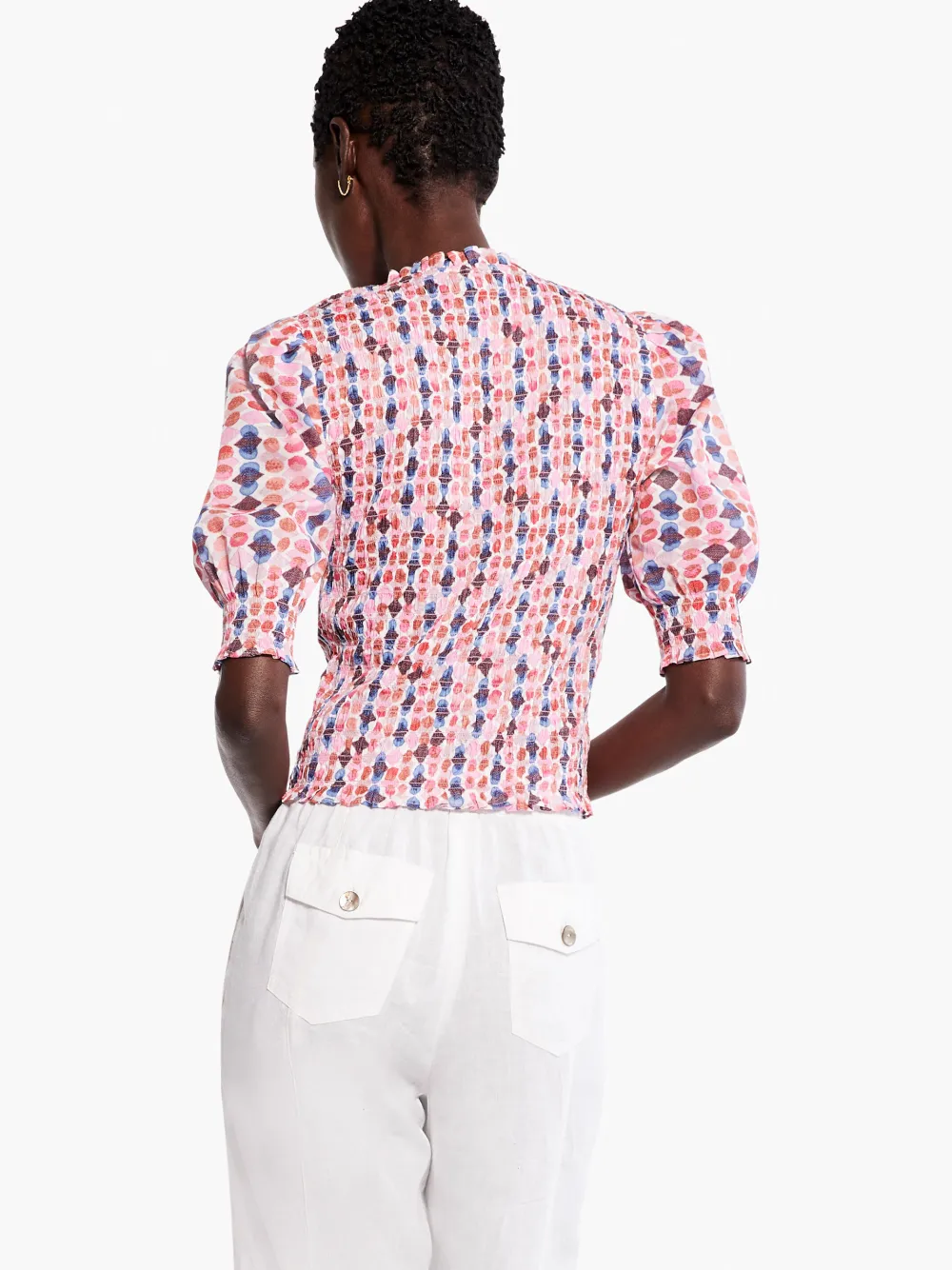 Hot NIC+ZOE Geo Dots Smocked Top Pink Multi