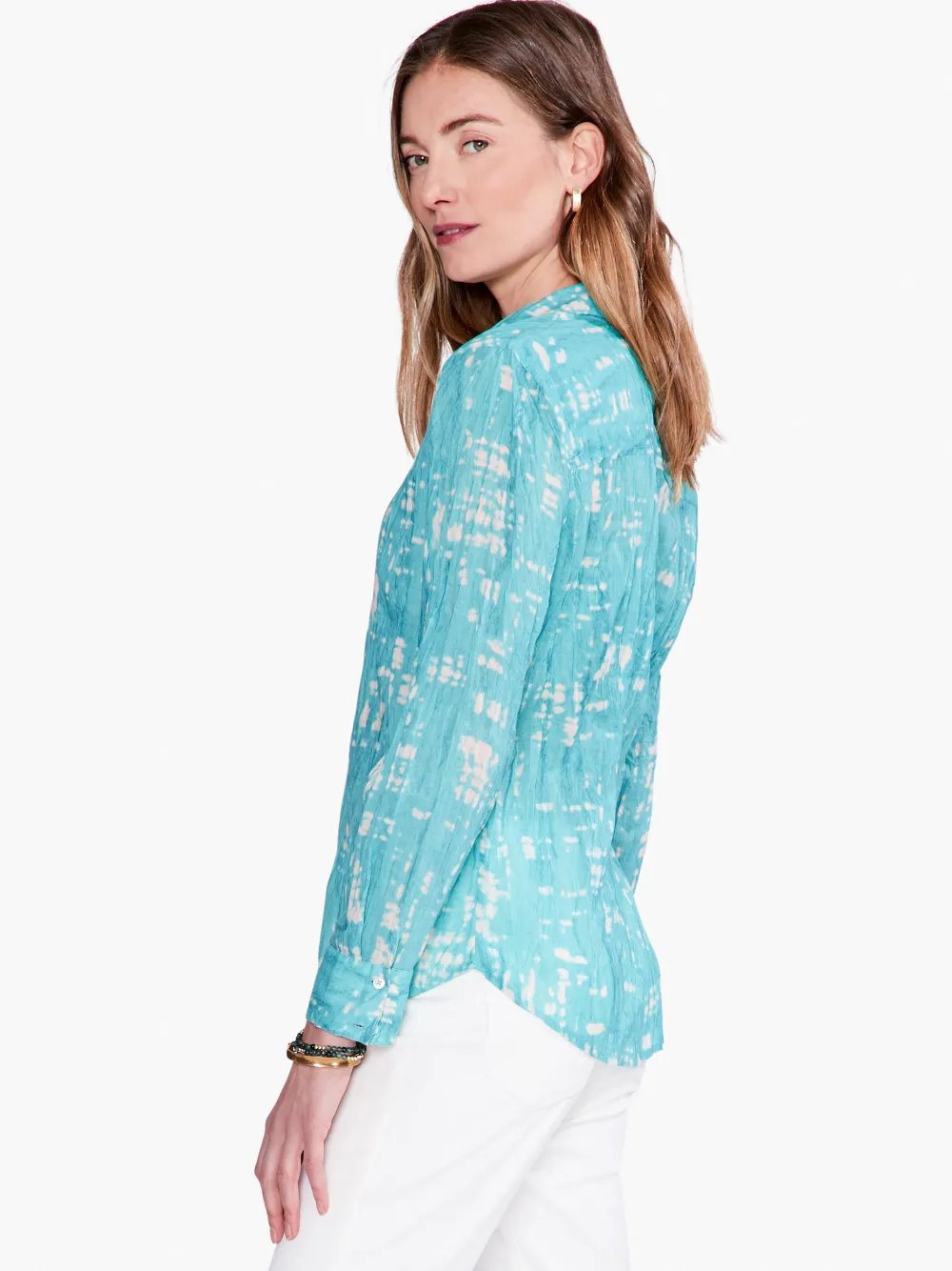 New NIC+ZOE Gleaming Crinkle Shirt Aqua Multi