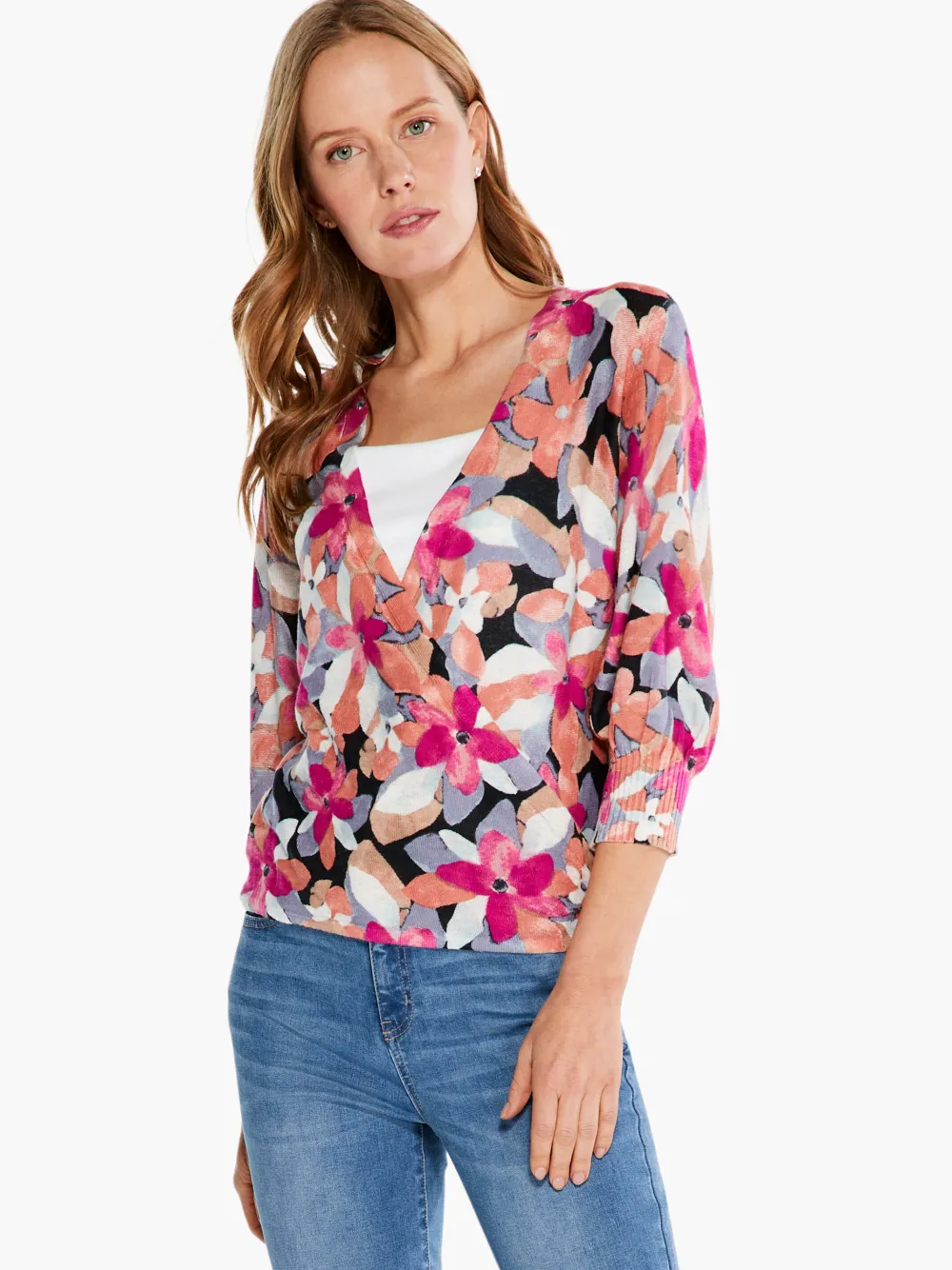 Sale NIC+ZOE Glowing Petals 4-Way Cardigan Pink Multi