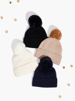 Flash Sale NIC+ZOE Hat Attack - Cashmere Hat With Faux Fur Pom Navy