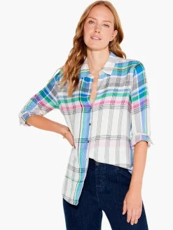 Fashion NIC+ZOE Here To There Plaid Shirt Cream Multi