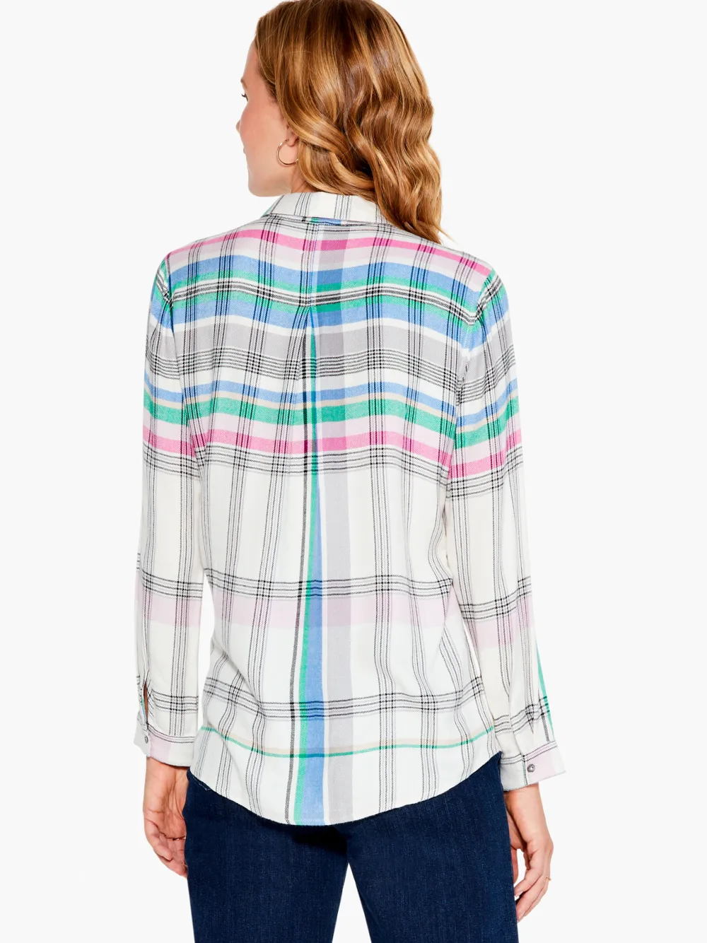 Fashion NIC+ZOE Here To There Plaid Shirt Cream Multi